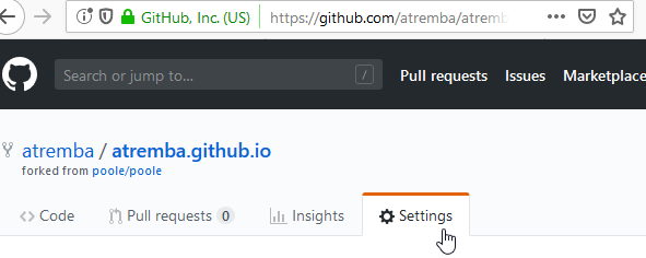 Вкладка настроек репозитория